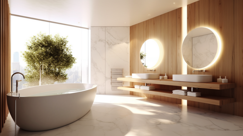 bagno in marmo e legno