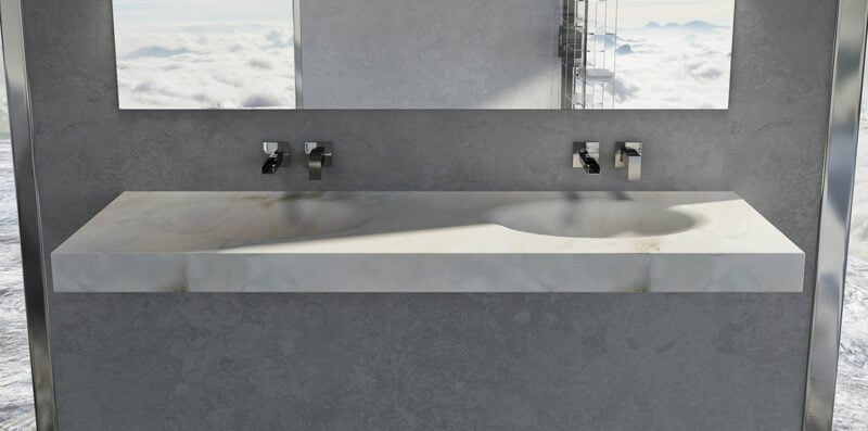 Square Glass Vessel Sink on Marble Countertop