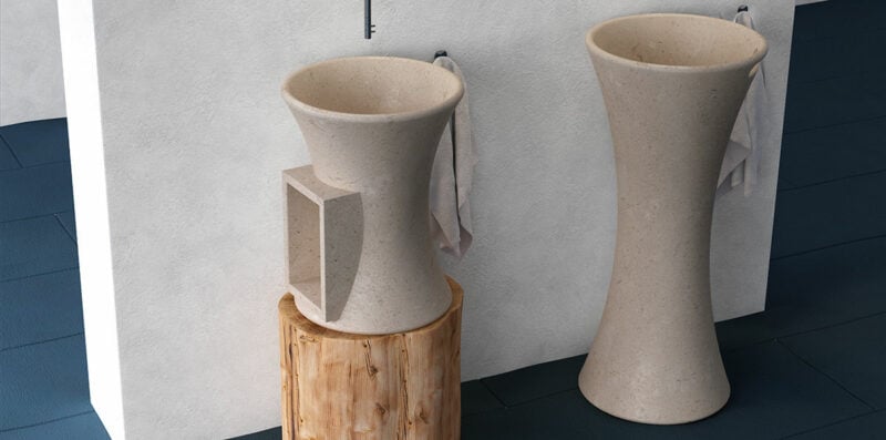 lavandino a colonna circolare in marmo o pietra lavandino a colonna realizzato a Carrara