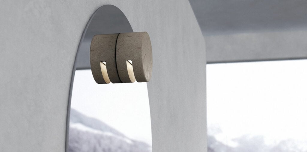 specchio tondo con luce in marmo