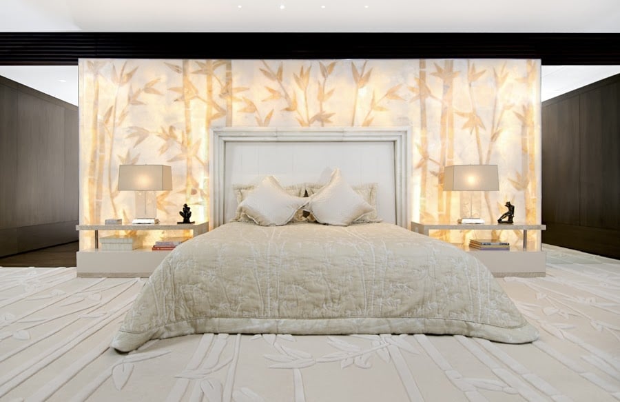 bedroom with headboard in backlit onyx