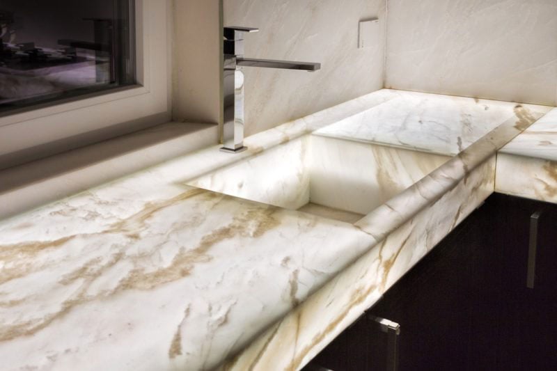 built in backlit marble kitchens with sink
