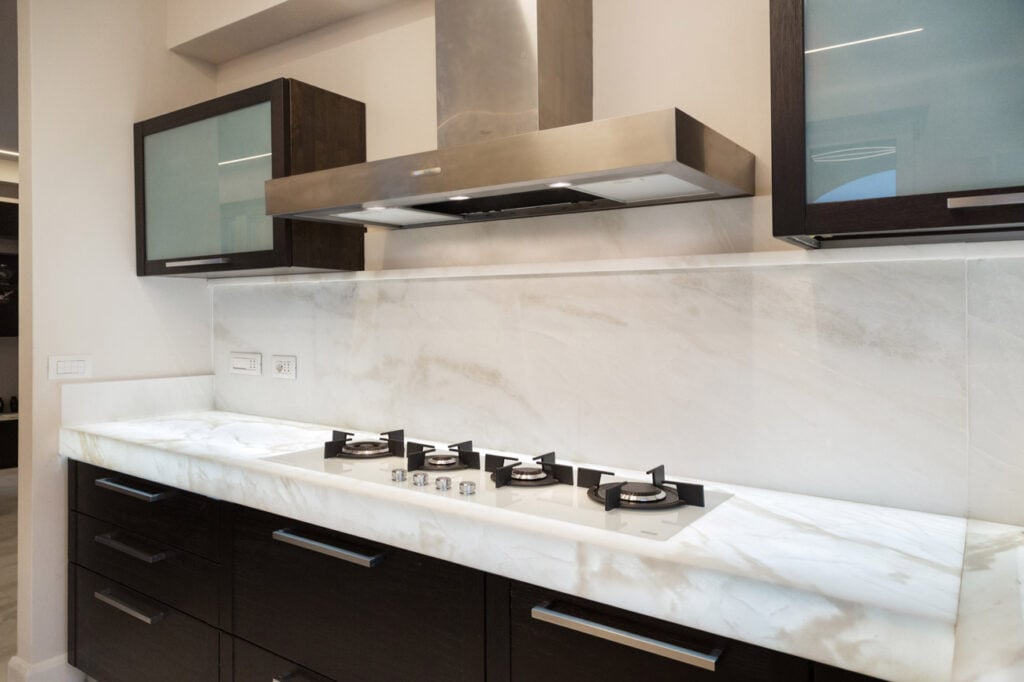 marble kitchen with backlit countertop
