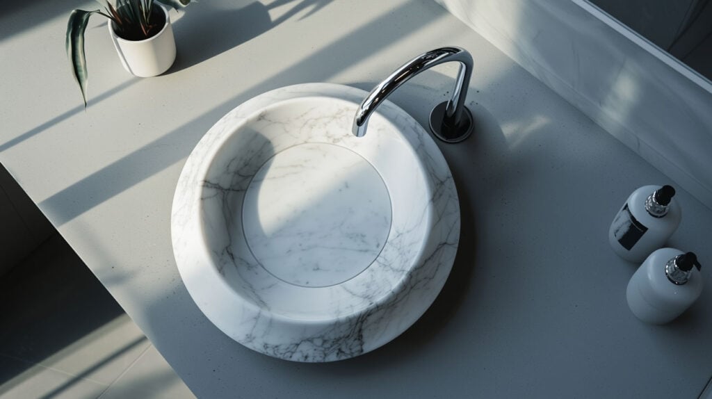 modern round marble crater sink