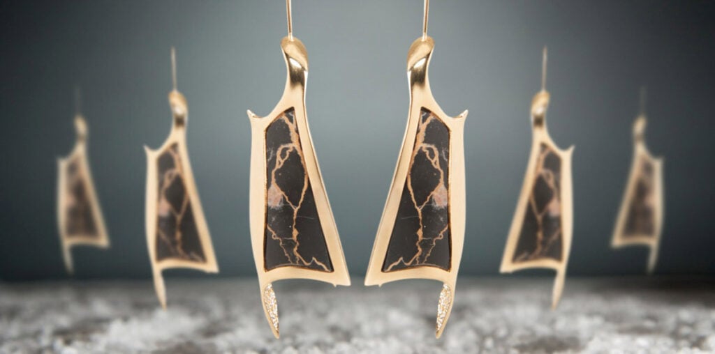 orecchini oro marmo diamanti