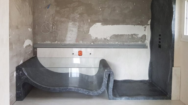 marble and glass bathtub and sohwer