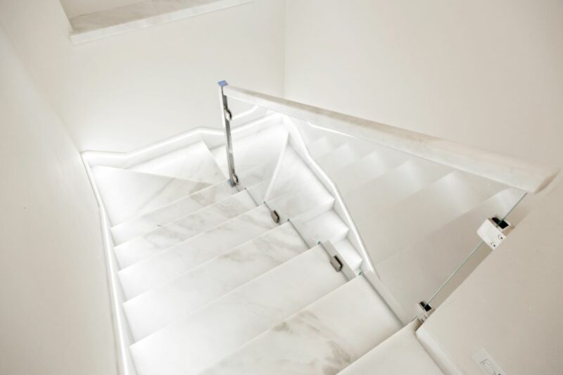 white carrara marble indoor stair