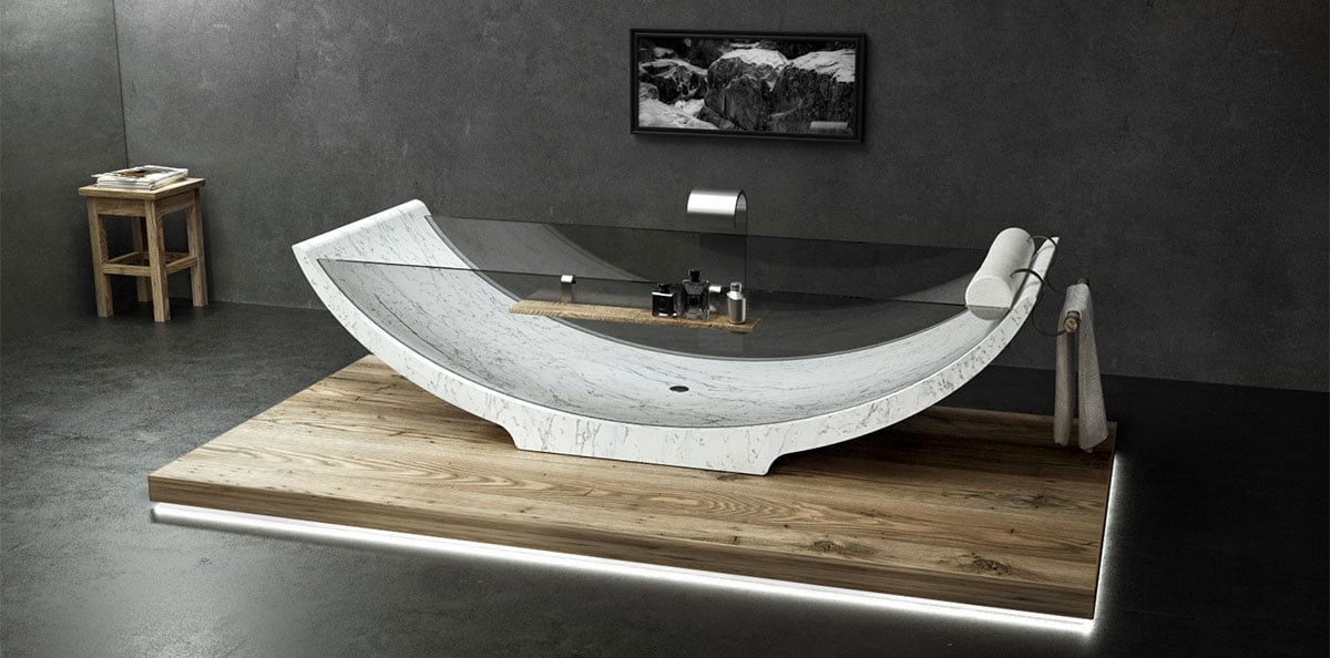 Bathtub made of marble and glass Lira Dedalo Stone