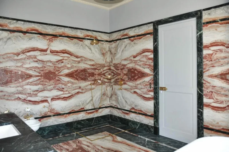 red marble bath