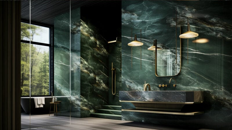 dark green marble bathroom