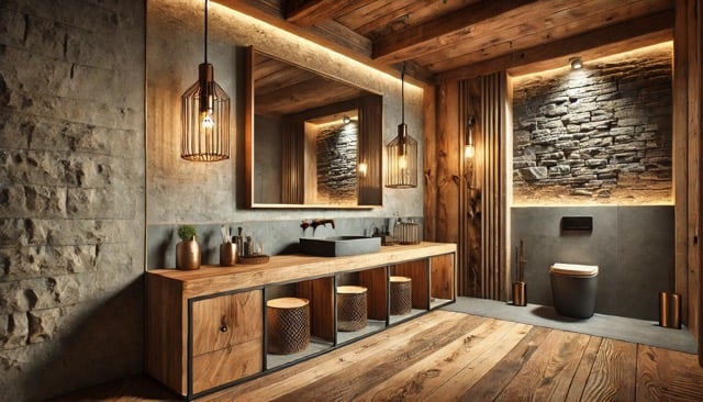 bagno legno e pietra