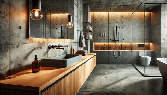 bagno moderno legno e cemento