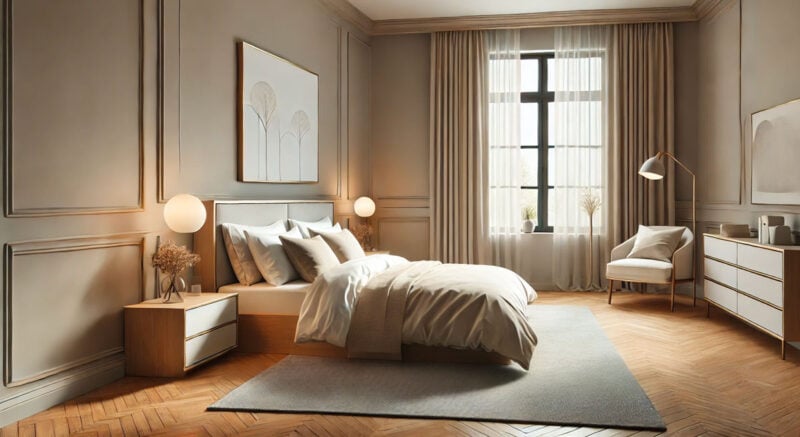 camera da letto beige e tortora