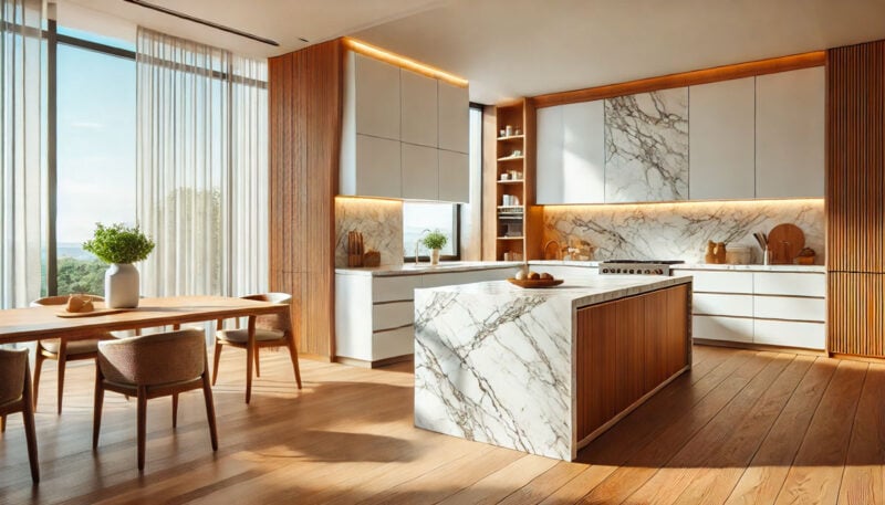 minimalism kitchen marble and wood