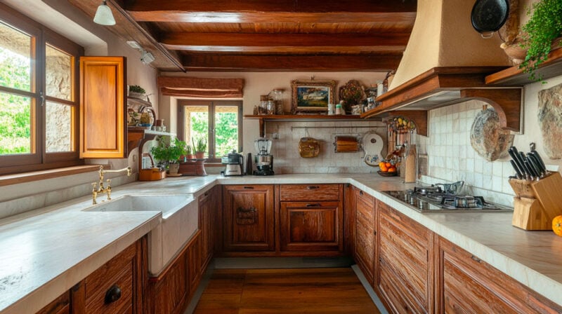 cucine con top in marmo stile tradizionale