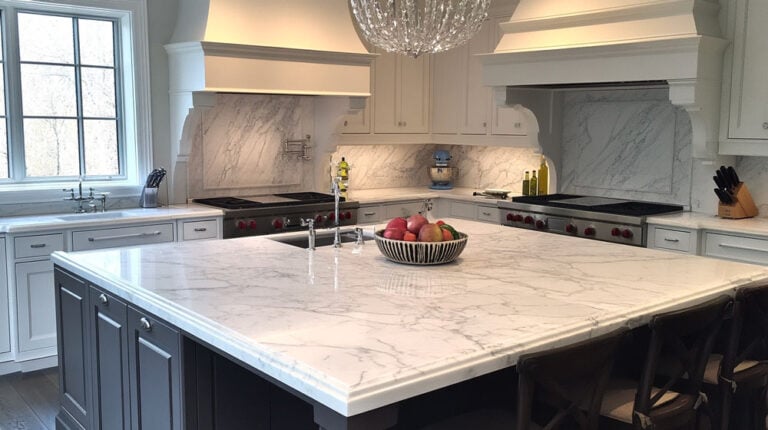 kitchen with carrara marble countertop