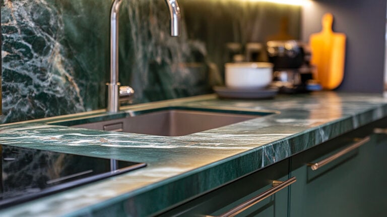 kitchen with green marble countertop