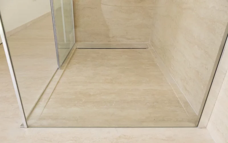 travertine shower tray integrated in the floor