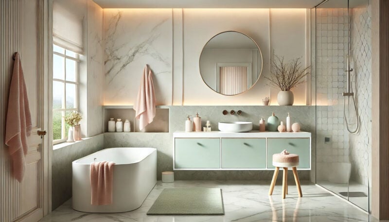 bagno bianco e colori pastello