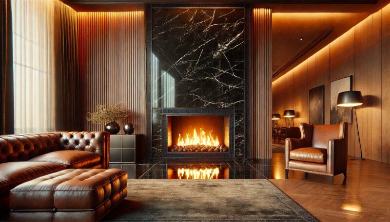 camino con rivestimento in marmo nero camino con rivestimento in marmo nero