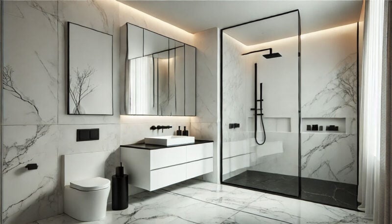 white and black bathroom