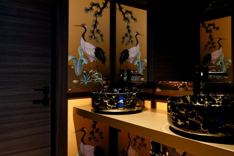 Oriental marble bathroom with sinks