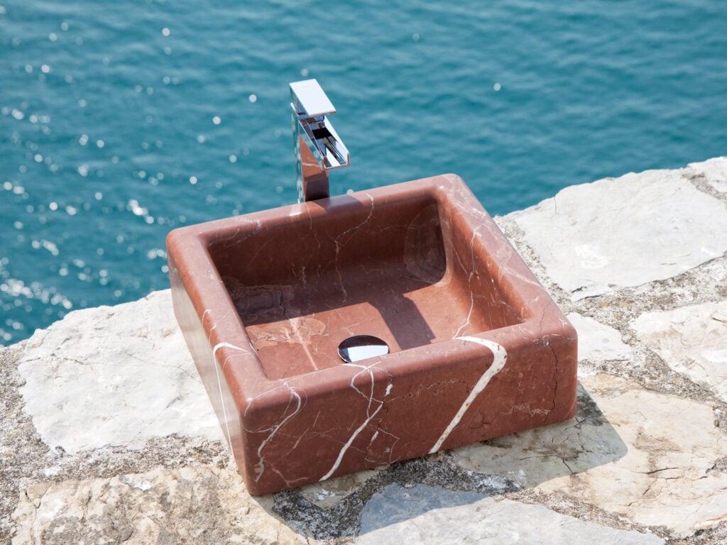 red marble sink