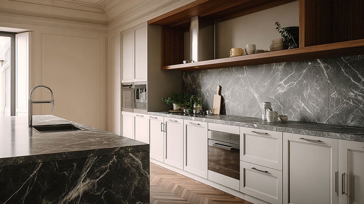 alzata cucina paraschizzi in marmo nero venato