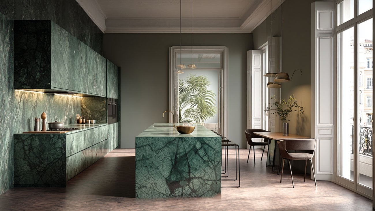 green marble kitchen