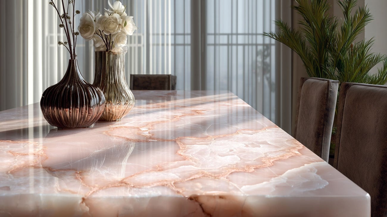 pink marble table