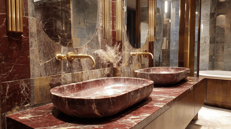 lavabo bagno in marmo rosso