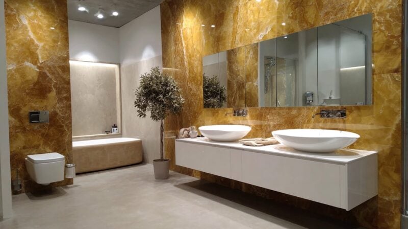 bathroom in yellow marble