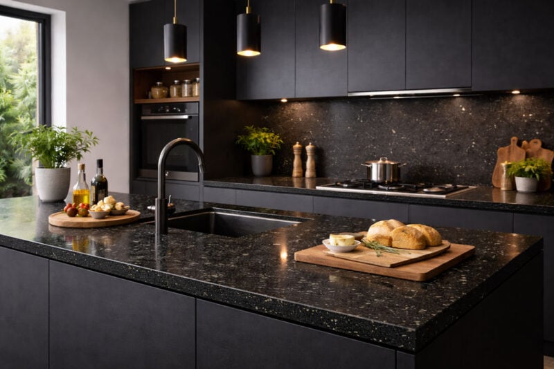 top per cucina in quarzo nero